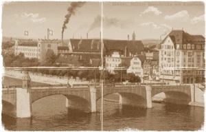 Alte Basler Postkarte mit der Mittleren Brücke