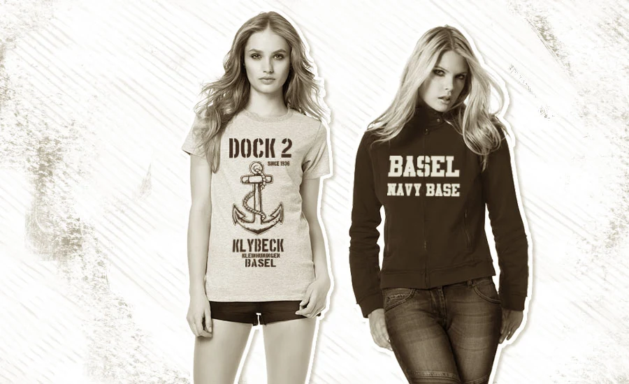 T-Shirt mit Anker-Aufdruck Dock 2 Klybeck Basel und Sweatjacke Basel Navy Base